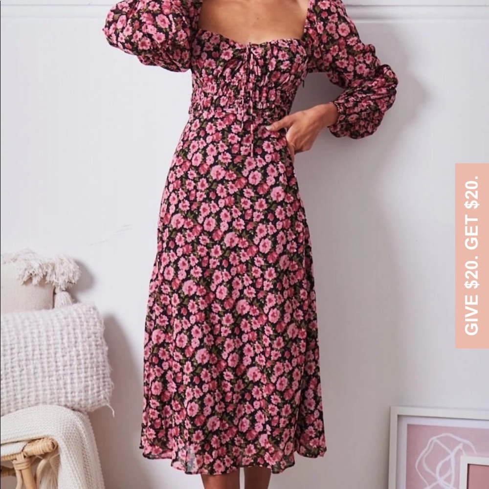 Esther & Co Keala Dress - XL. Long sleeve floral midi.